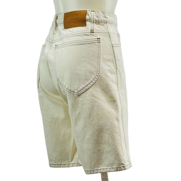 FRAME Le Italien Women's Shorts Off White Cotton Bermuda Top Stitching Size 29 - Picture 4 of 12